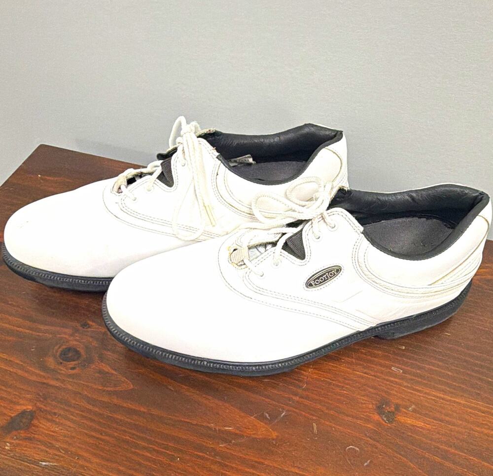 FootJoy Men's Spiked Golf Shoes Leather Lace-Up White/Black Size 10 M